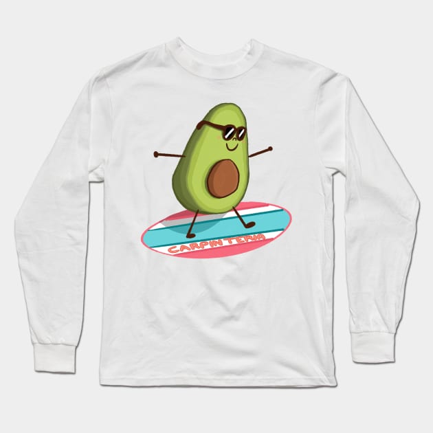 Carpinteria California Avocado Surfing Long Sleeve T-Shirt by avadoodle